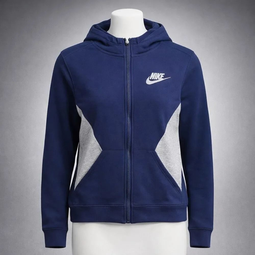 Vintage Y2K Nike Club Fleece Navy Gray Youth Hoodie Jacket XL